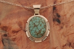 Native American Sterling Silver Pendant featuring Number 8 Mine Turquoise